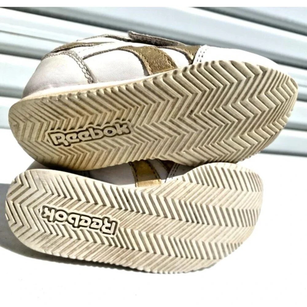 Reebok Toddlers Sz 9 Shoes Sneakers Classic Leather Step Flash White/Gold Straps